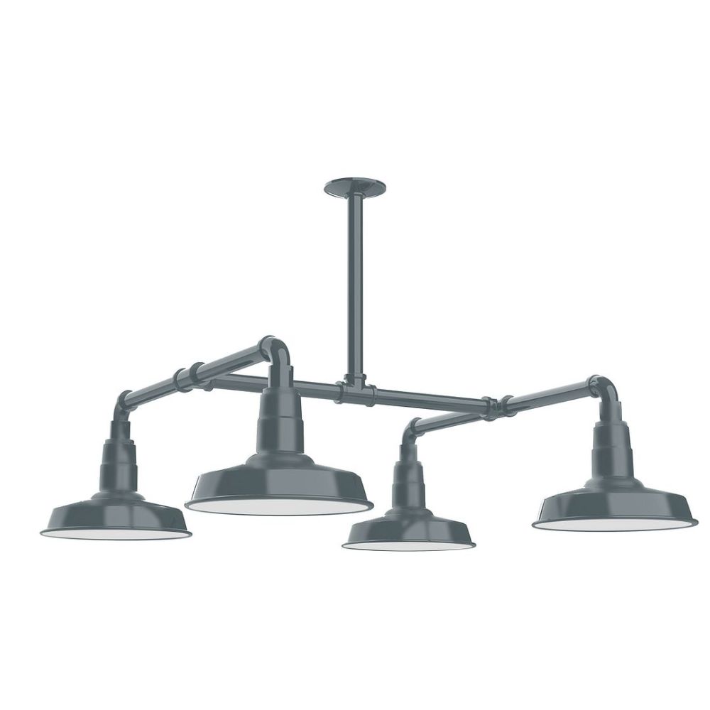 Montclair Lightworks MSP181-40-G06 10" Warehouse shade, 4-light stem hung pendant with Frosted Glass and guard, Slate Gray